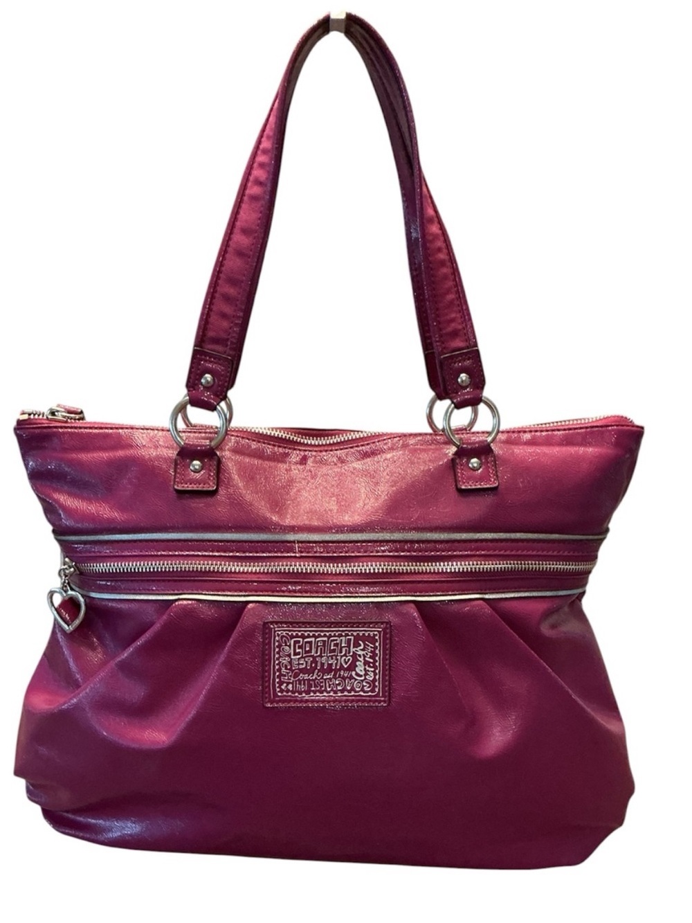 COACH Poppy Daisy Patent Leather Liquid Gloss Large Shoulder Bag Tote